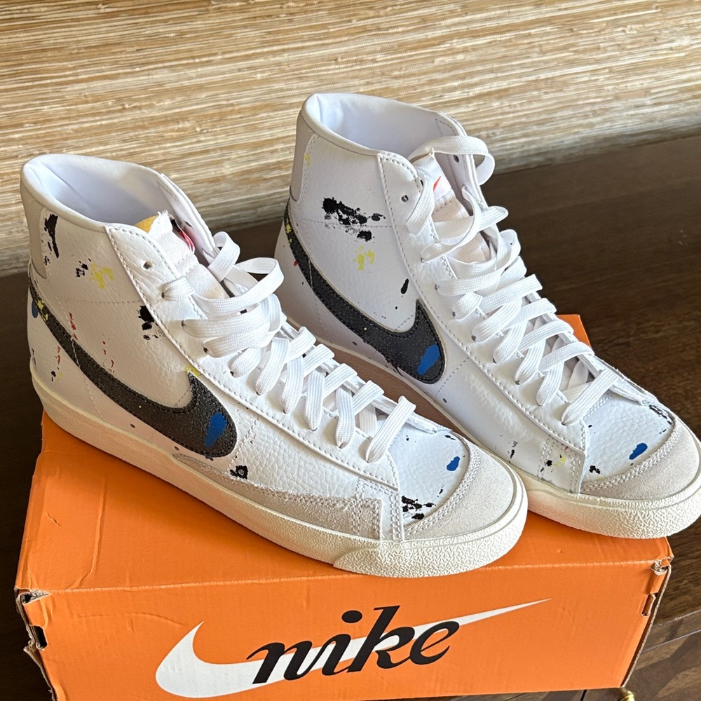 Nike White High-Top Sneakers with Paint Splatter